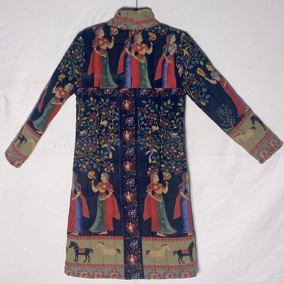 Qianbaiy Chinese Style Printed Quilted Long Coat Jacket S - Picture 3 of 16